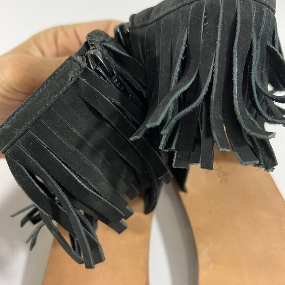 KATE SPADE ALEX Black Suede Zip Casual Fringe Flats‎ Sandals Size 8 - Picture 4 of 11